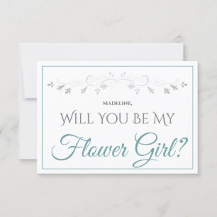 Tarjeta Elegante verde azulada y gris sé mi carta de chica