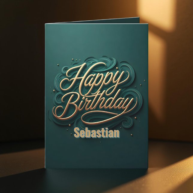 Tarjeta Elegante Verde azulado y Gold Swirly Caligraphy Cu (Subido por el creador)