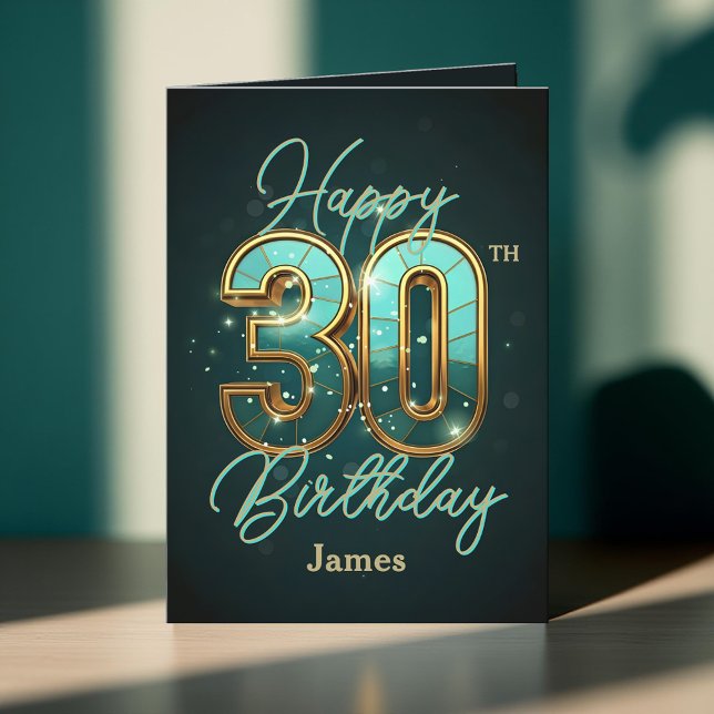Tarjeta Elegante Verde azulado y Metálico Oro 30 cumpleaño (Subido por el creador)