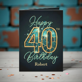 Tarjeta Elegante Verde azulado y Metálico Oro 40 cumpleaño