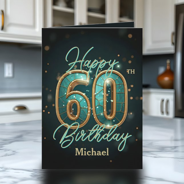 Tarjeta Elegante Verde azulado y Metálico Oro 60 cumpleaño (Subido por el creador)