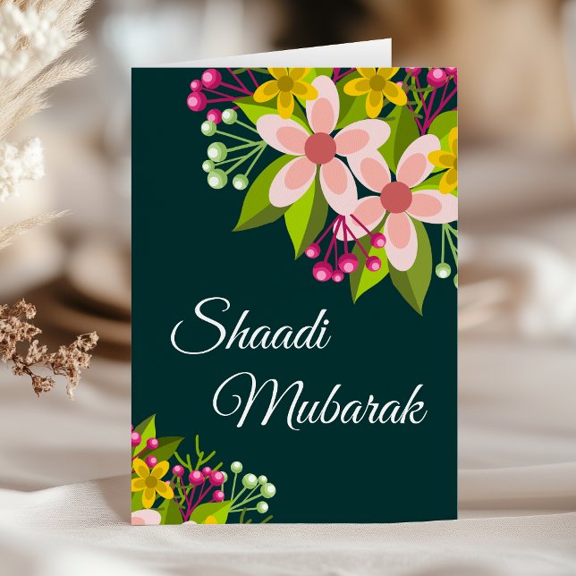 Tarjeta Elegante verde vibrante floral Shaadi Mubarak (Subido por el creador)