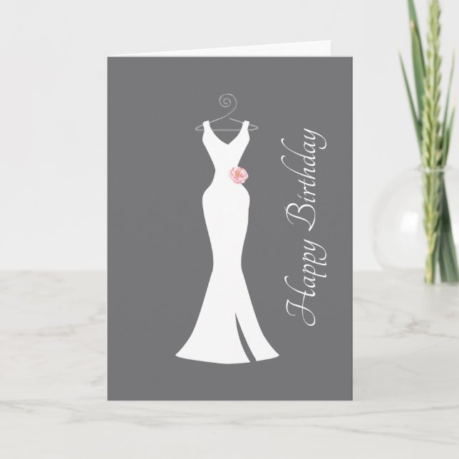 Tarjeta Elegante vestido blanco en gris - Cumpleaños elega (Anverso)