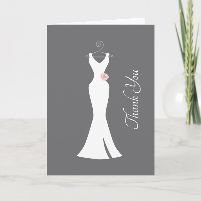 Tarjeta Elegante vestido blanco sobre gris - Elegante Grac (Anverso)