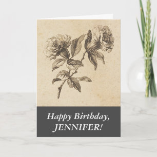 Tarjeta Elegante, viejo estilo de moda Flores Feliz cumple