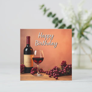 Tarjeta Elegante viñedo Feliz cumpleaños vino y uvas