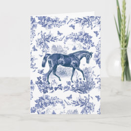 Tarjeta Elegante Vintage Rústico Blue Horse Floral Toile