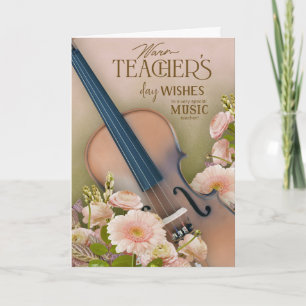 Tarjeta Elegante violín Día del Profesor Flores