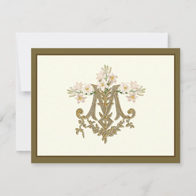 Tarjeta Elegante Virgin Mary Gold Marian Cross Lilies (Anverso)