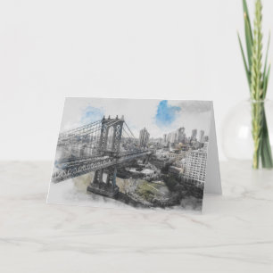 Tarjeta Elegante Watercolor Brooklyn Bridge NYC Greeting