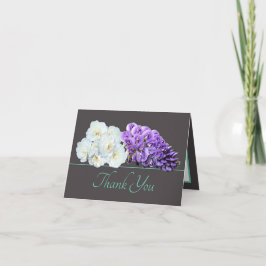 Tarjeta Elegante Wisteria Púrpura y Rosas Blancas Gracias