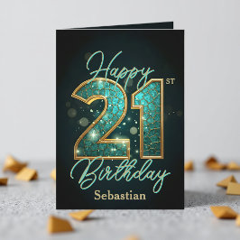Tarjeta Elegante y brillante Verde azulado y oro 21 cumple