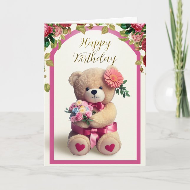 Tarjeta Elegante y dulce cumpleaños del oso de peluche (Anverso)