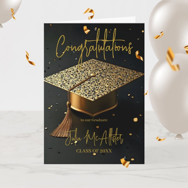 Tarjeta Elegante y lujoso Graduación de Gorro Golden Glitz (Subido por el creador)