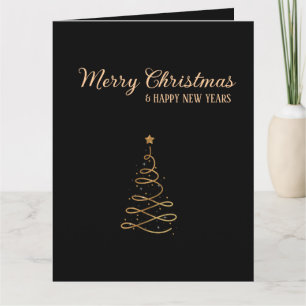 Tarjeta Elegantes árboles de oro y navidad negra