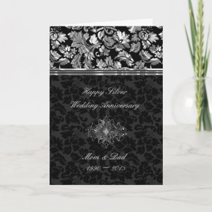 Tarjeta Elegantes damascos negros y plateados