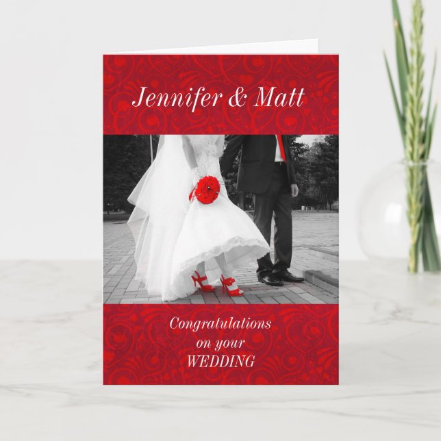 Tarjeta Elegantes felicitaciones rojas y negras a Boda (Anverso)