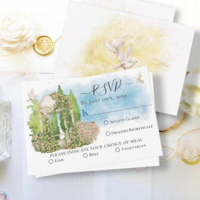 Tarjeta Elegantes flores de gazebo, palomas Boda de verano (Subido por el creador)