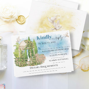 Tarjeta Elegantes flores de gazebo palomas Boda RSVP