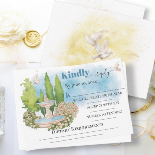 Tarjeta Elegantes flores de la fuente palomas Boda RSVP (Subido por el creador)