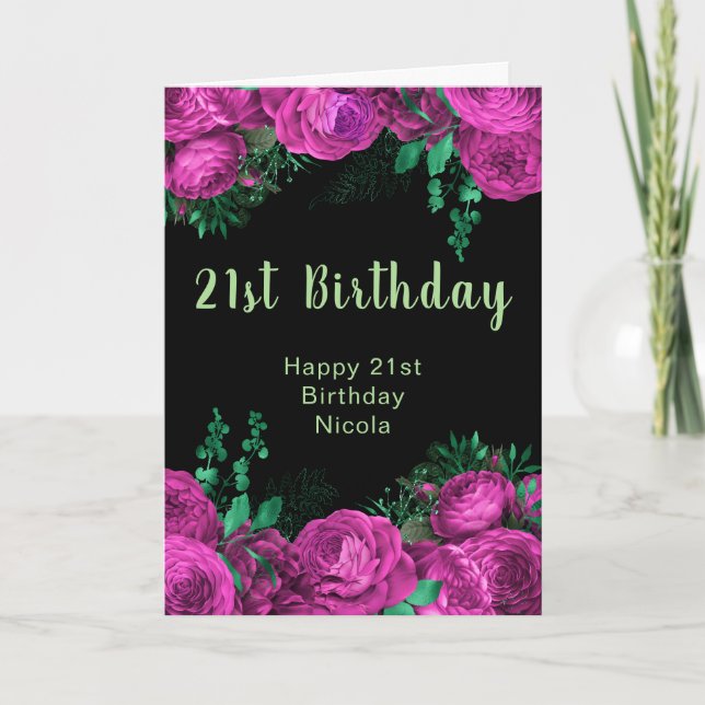 Tarjeta Elegantes flores rosadas de cumpleaños  (Anverso)