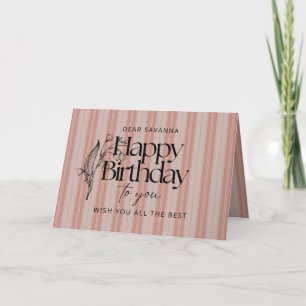 Tarjeta Elegantes franjas rosadas Feliz cumpleaños a tu ca