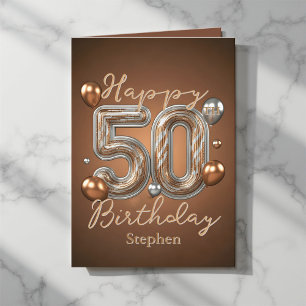 Tarjeta Elegantes globos de bronce y plata 50 cumpleaños
