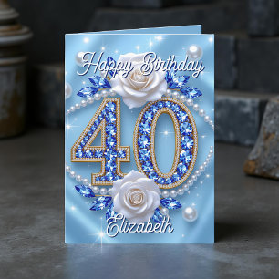Tarjeta Elegantes joyas azules y perlas 40 cumpleaños
