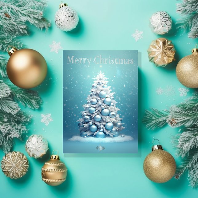 Tarjeta Elegantes Navidades azules y plateados en vacacion (Elegant Winter wonderland ice blue Christmas Photo Greeting Card)
