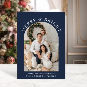 Tarjeta Elegantes Navidades de color azul merry Bright Arc