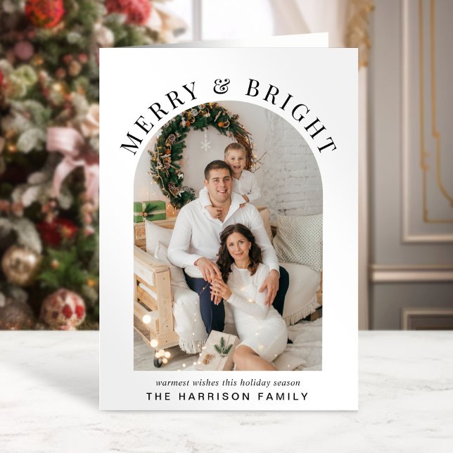 Tarjeta Elegantes Navidades de fotografía de Merry Bright  (Share the love and warmth of the holiday season with this personalized photo Christmas card)