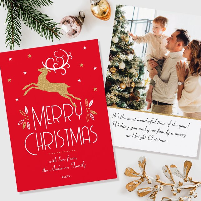 Tarjeta Elegantes Navidades Llanto de Oro Rojo Foto de ren (Subido por el creador)