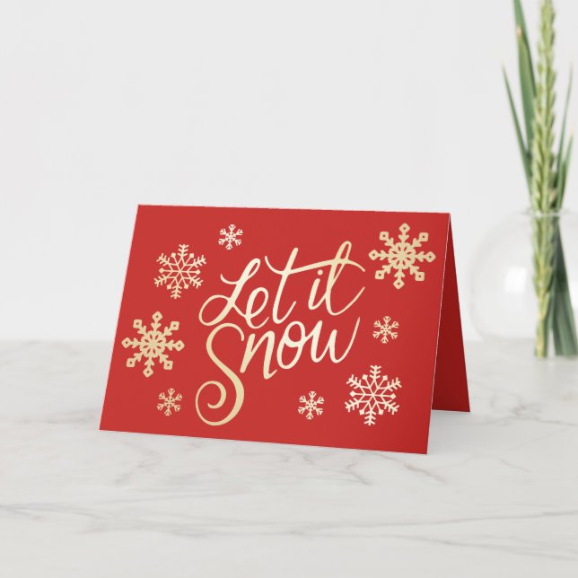 Tarjeta Elegantes Navidades Rojos De Oro Dejan Que Nieva L (Anverso)