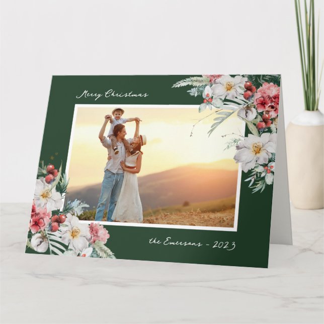 Tarjeta Elegantes Navidades verdes de vacaciones (Anverso)