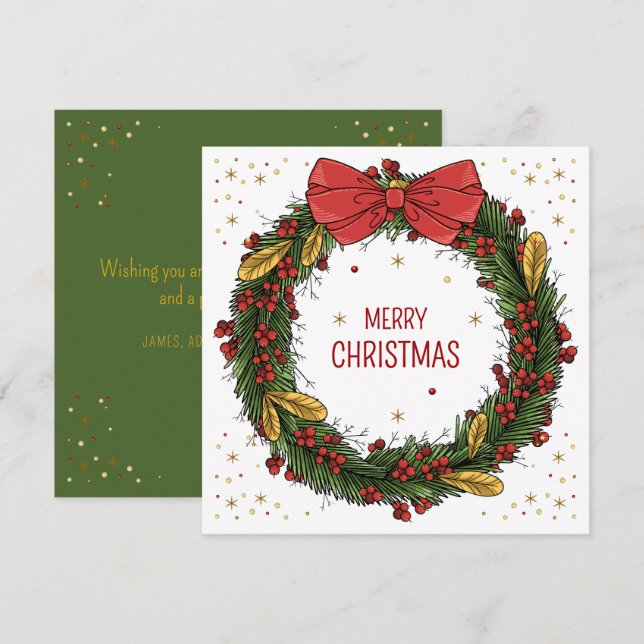 Tarjeta Elegantes Navidades Wreath Square Greeting Card (Anverso / Reverso)