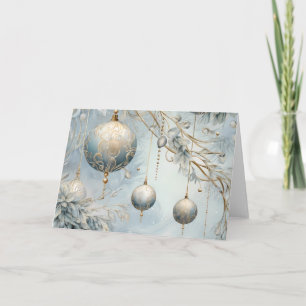 Tarjeta Elegantes Ornamentos de Navidad azules y dorados