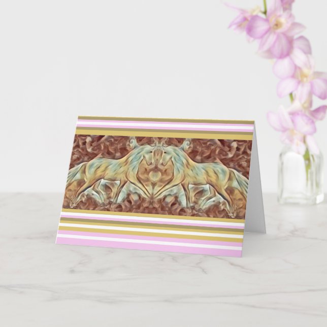 Tarjeta Elegantes rayas de caballos Marrón/ Oro + Sonrisa  (Orquídea)
