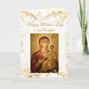 Tarjeta Elegantes Remolinos de Oro Día de la Madre Ortodox