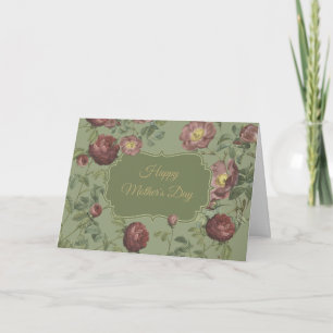 Tarjeta Elegantes Rosas de Jardín Vintage Feliz Día de la 