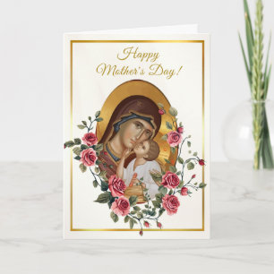 Tarjeta Elegantes rosas rojas Día de la Madre Ortodoxo Cri