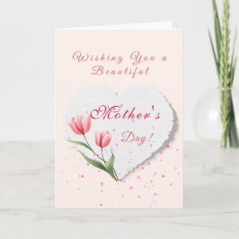 Tarjeta Elegantes Tulipanes Rosados y Corazón de Papel par
