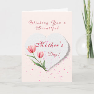 Tarjeta Elegantes Tulipanes Rosados y Corazón de Papel par