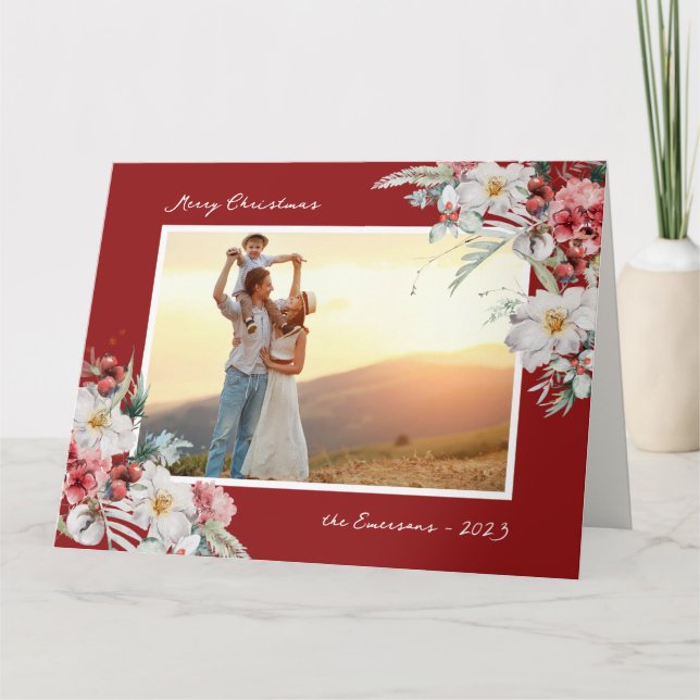 Tarjeta Elegantes vacaciones de Navidades rojos (Anverso)
