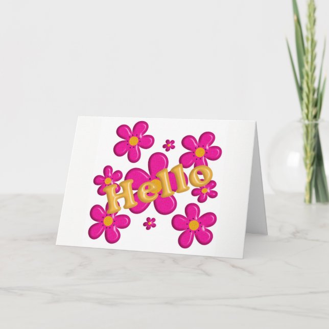 Tarjeta Elemento rosa floral. ¡Hola. (Anverso)