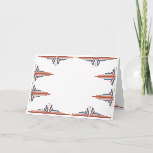 Tarjeta Elementos Art Decó en oro rosa, marrón y azul (Anverso)