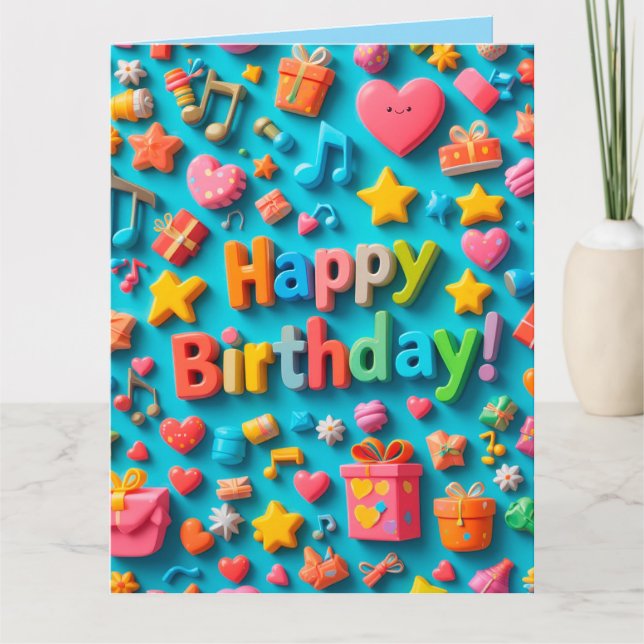 Tarjeta Elementos Coloridos de Celebración de Cumpleaños (Anverso)