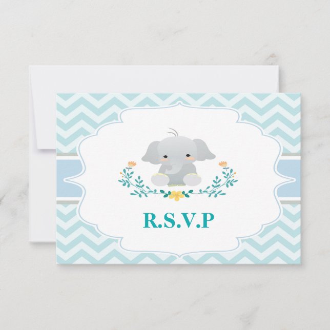 Tarjeta Elephant Baby Shower RSVP (Anverso)