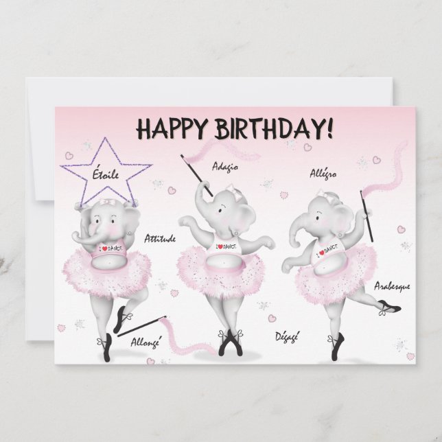 Tarjeta Elephant Ballerina Birthday  (Anverso)