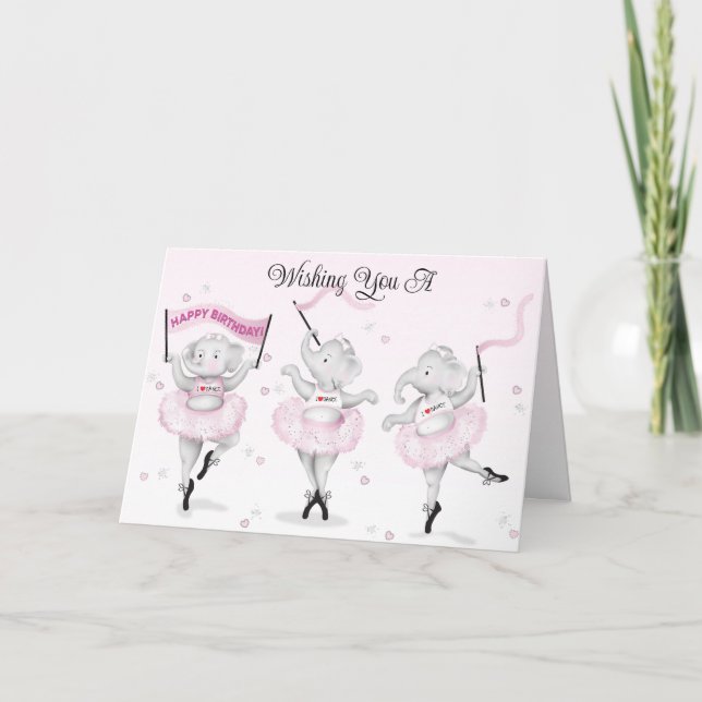 Tarjeta Elephant Ballerina Dance Birthday (Anverso)