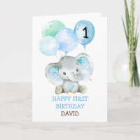 Elephant Blue Boy Fist Birthday Cute 1er cumpleaño